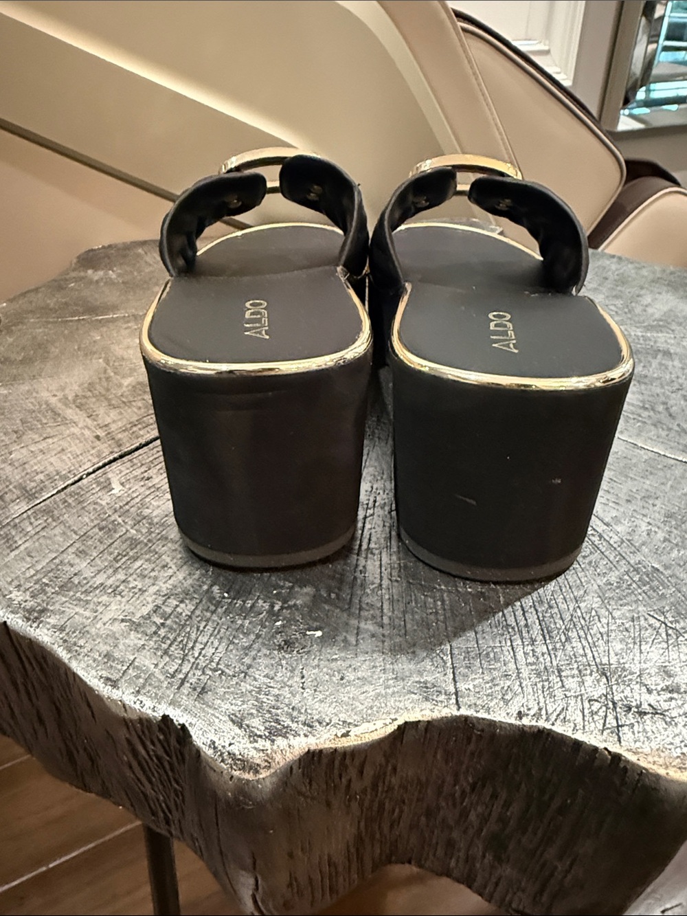 ALDO Black Slide Mules with Gold Buckle Trim size 6 - Picture 3 of 3